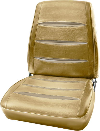 1968 DODGE CHARGER/CHARGER R/T BUCKET SEAT UPHOLSTERY - EMBER GOLD W/ SRM PARCHMENT PLEATS