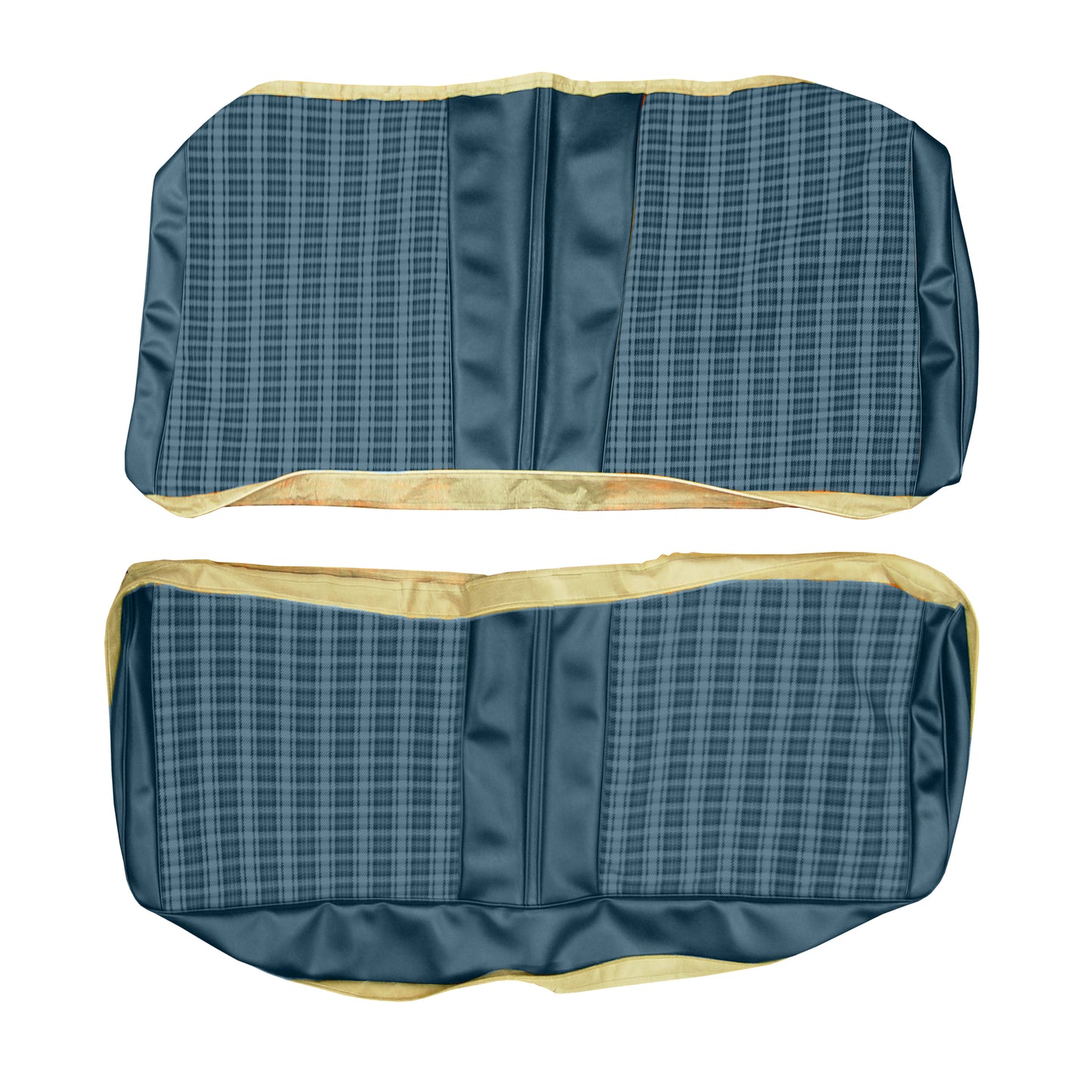 1971 DODGE DEMON/PLYMOUTH DUSTER/DUSTER 340 REAR CLOTH UPHOLSTERY - SRM BLUE PLAID CLOTH/BLUE