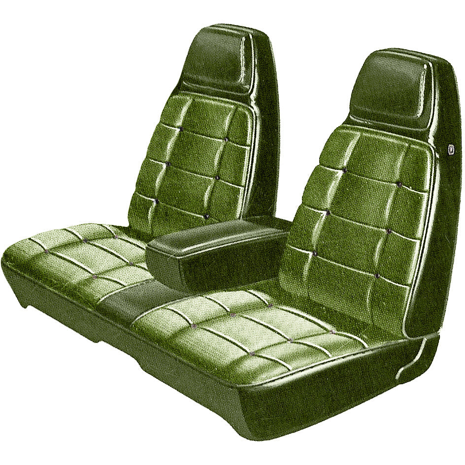 1971 DODGE CHARGER SE SPLIT BENCH W/ C.A.R. CLOTH UPHOLSTERY - SRM GREEN RIBBED CLOTH/GREEN