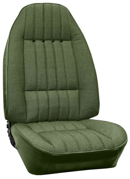 1971 CHEVROLET CAMARO/CAMARO Z28 "DELUXE" BUCKET SEAT CLOTH UPHOLSTERY - SRM BLACK/GREEN SALT&PEPPER CLOTH/GREEN