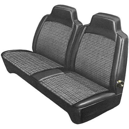 1972/1973 DART/DART SPORT/DEMON/DUSTER SPLIT BENCH UPHOLSTERY - LSRM BLACK/WHITE PLAID CLOTH/BLACK