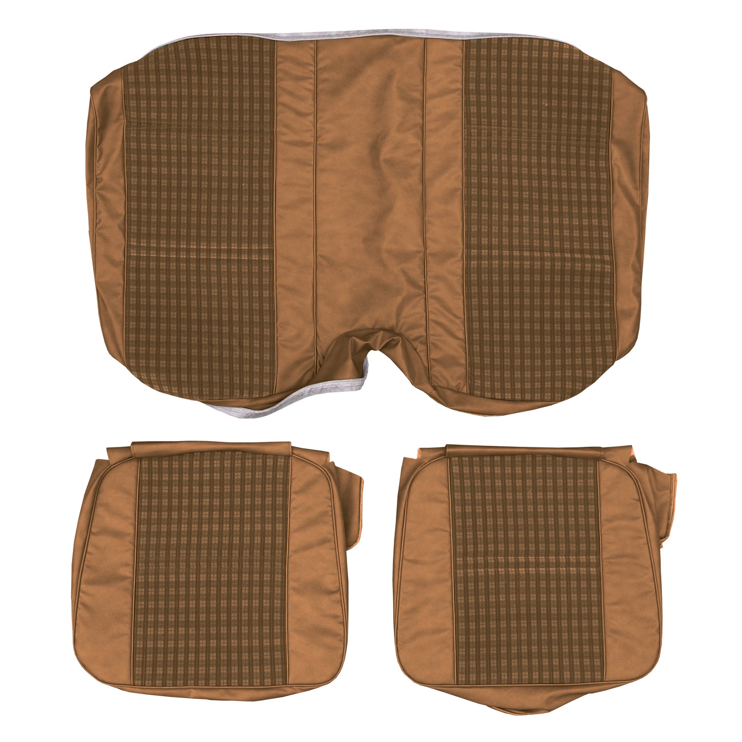 1975 CHEVROLET CAMARO TYPE LT "DELUXE" HARDTOP REAR CLOTH UPHOLSTERY - SRM SADDLE PLAID CLOTH/SADDLE