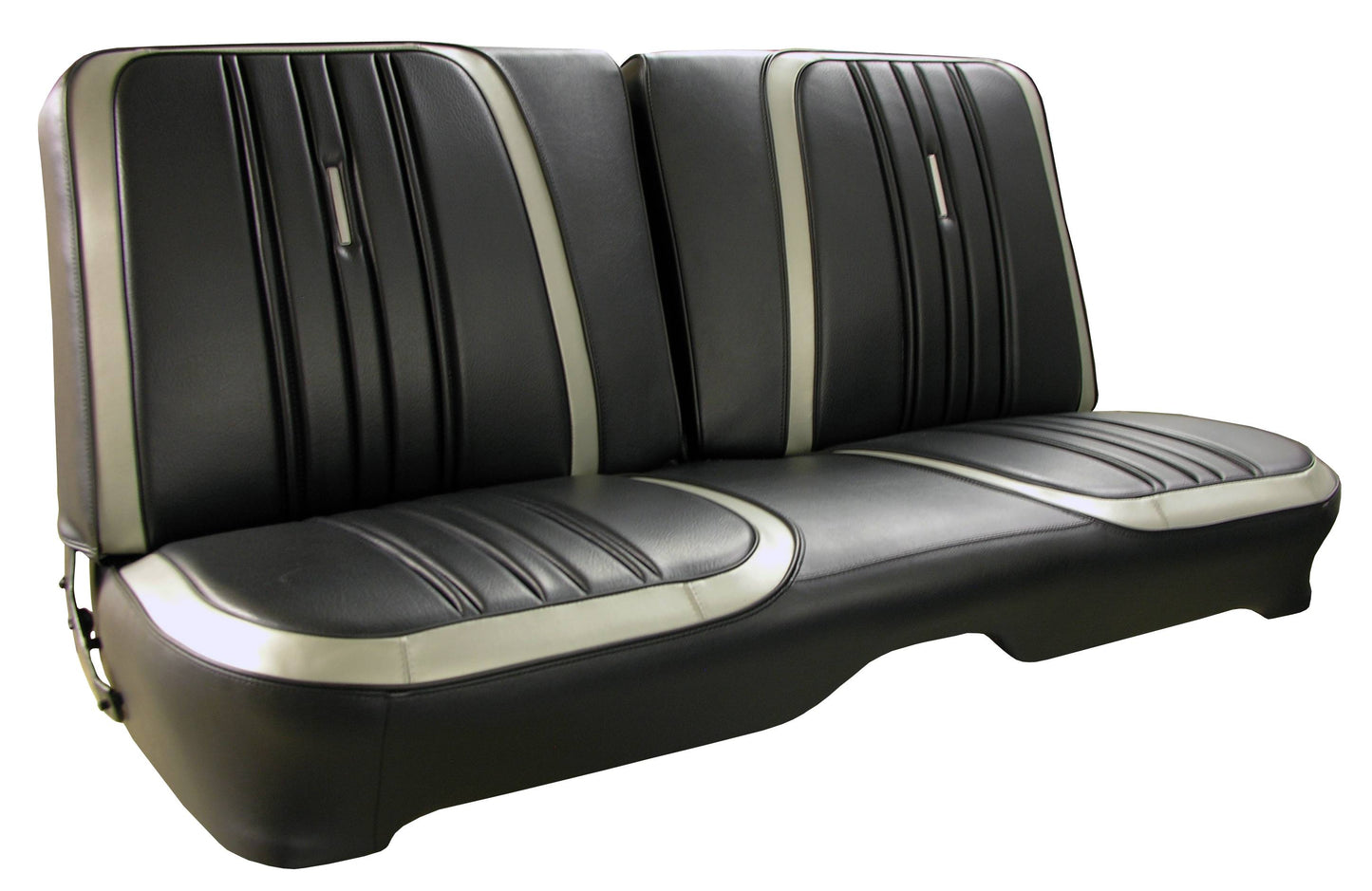 1970 PLYMOUTH ROADRUNNER/SATELLITE/SUPERBIRD "DECOR" SPLIT BENCH UPHOLSTERY - BLACK W/ SILVER ACCENT